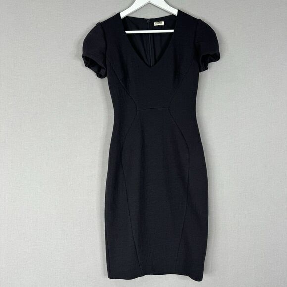 L'Agence Womens Dress 6 Blue Tulip Sleeve Sheath Muslin Textured Cocktail Luxury
